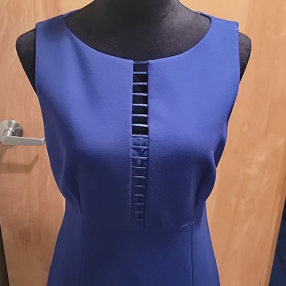 Elie Tahari royal blue leather trimmed sheath dress sz 8 - Picture 2 of 10